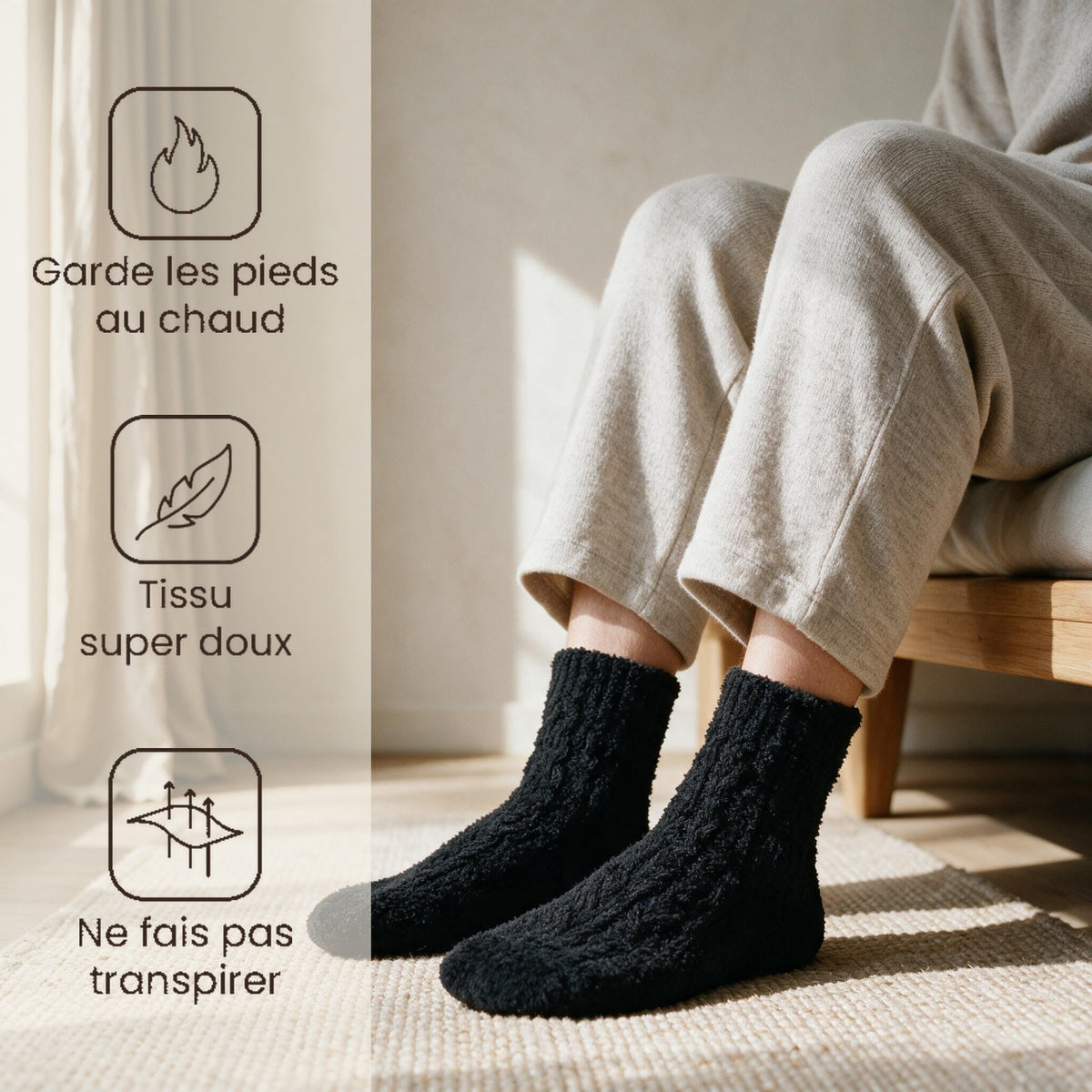 Chaussettes douces et chaudes - Cannelle - Noire