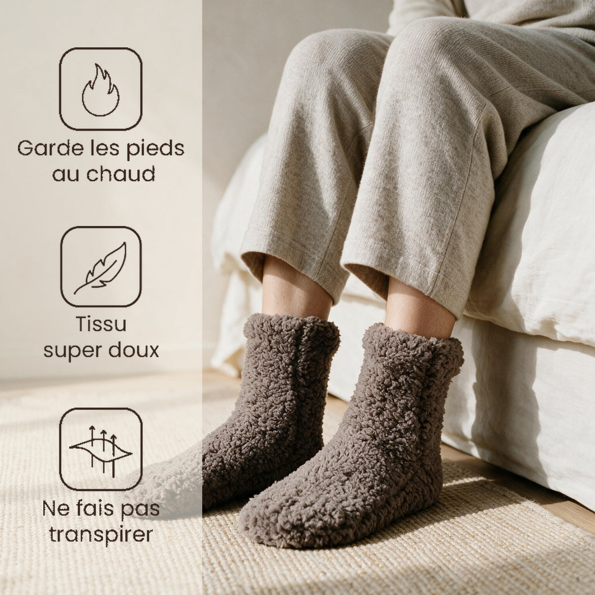 Chaussettes moumoutes chaude - Pelote - Marron