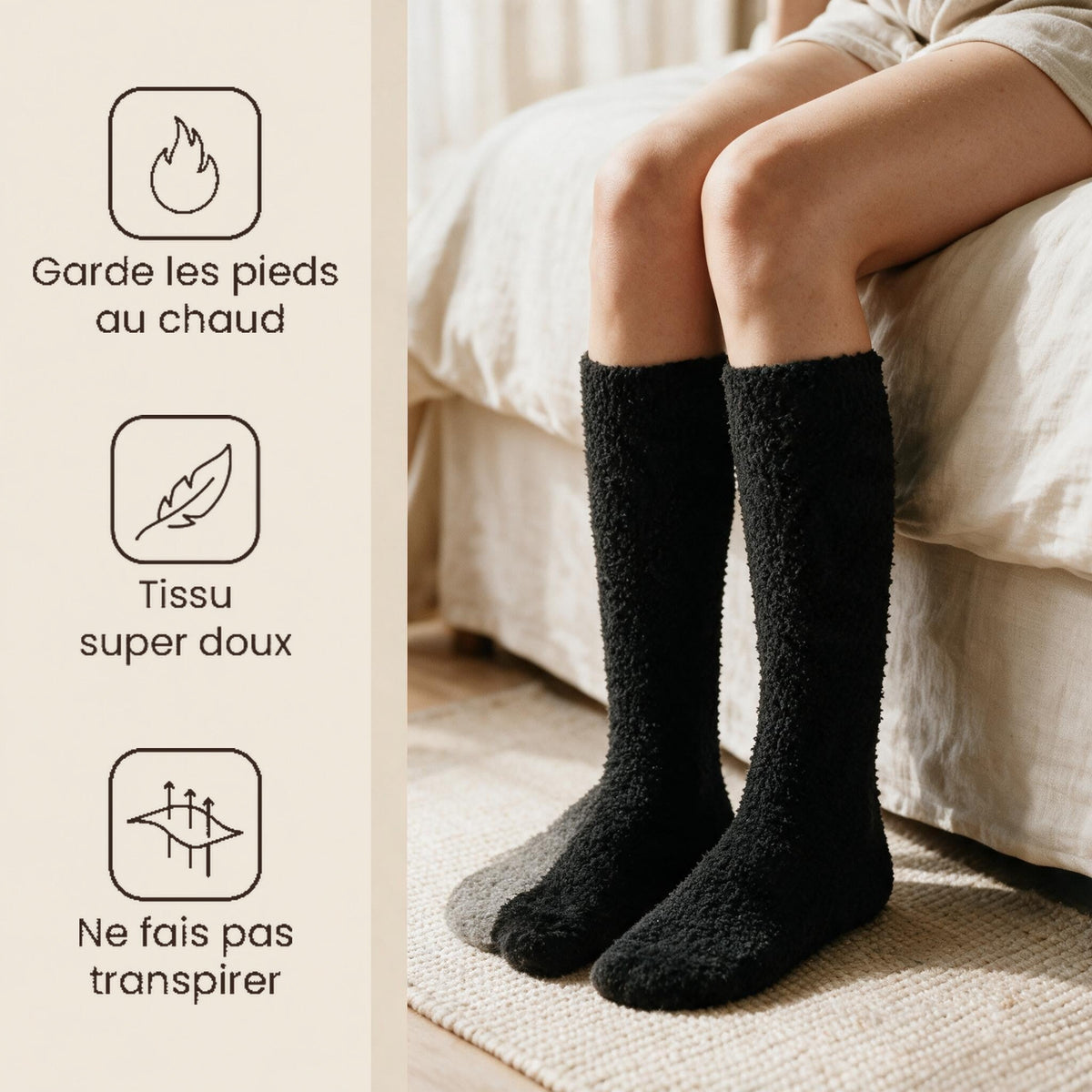 Chaussettes en tissu pilou noir - Nuage - Noire