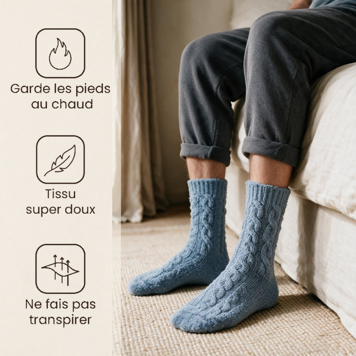 Chaussettes polaires homme - Cannelle - Bleue