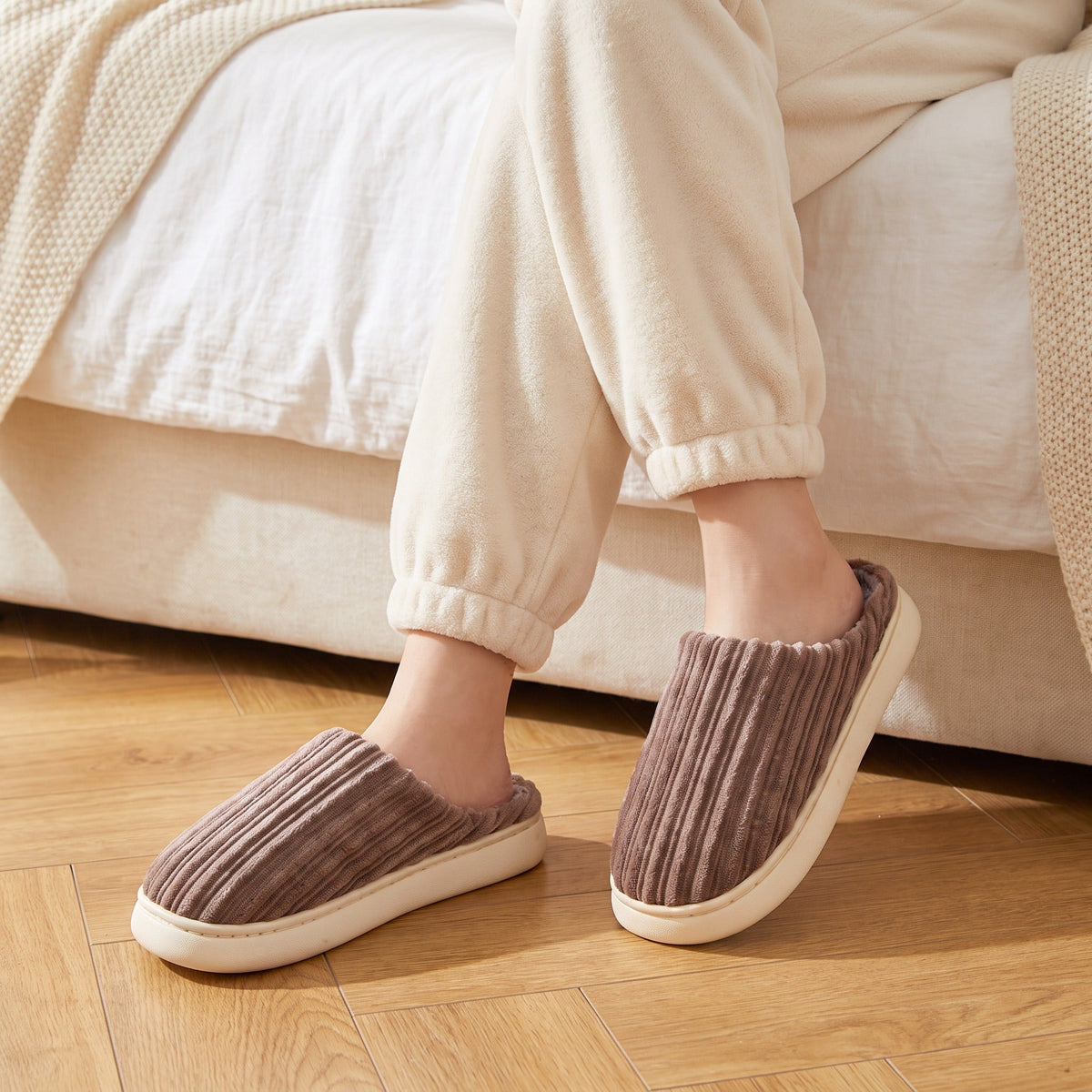 Chaussons pilou pilou antidérapants - Praline - Marron