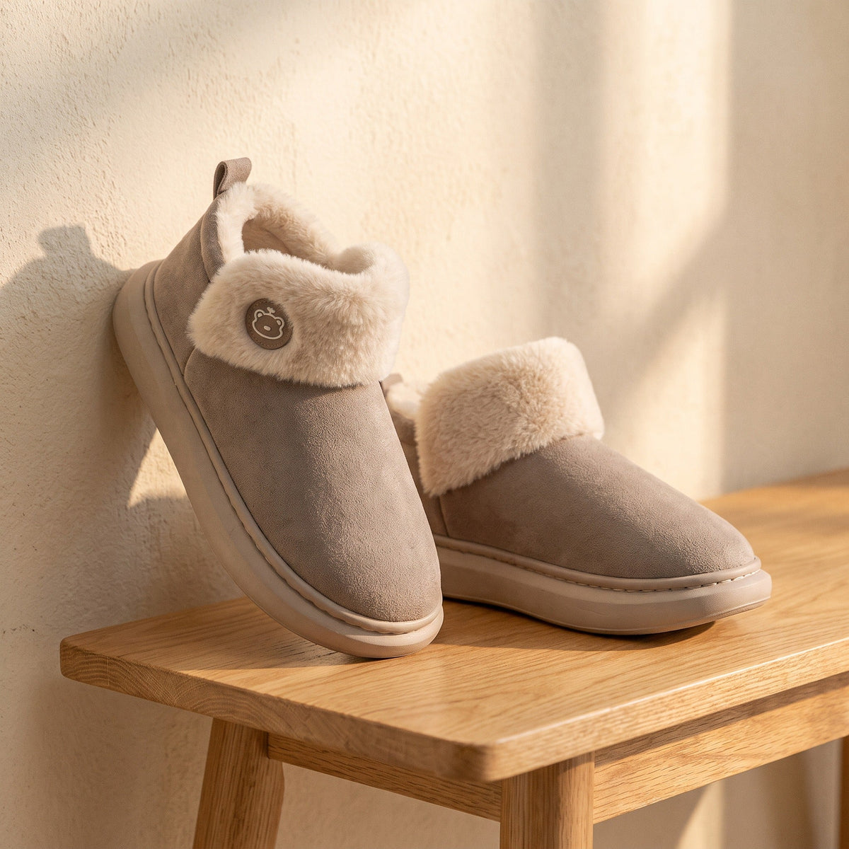 Chaussons fourrure femme - Moumoute - Marron Clair