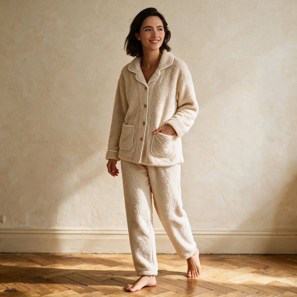 Ensemble pyjama polaire pour femme - Guimauve - Beige