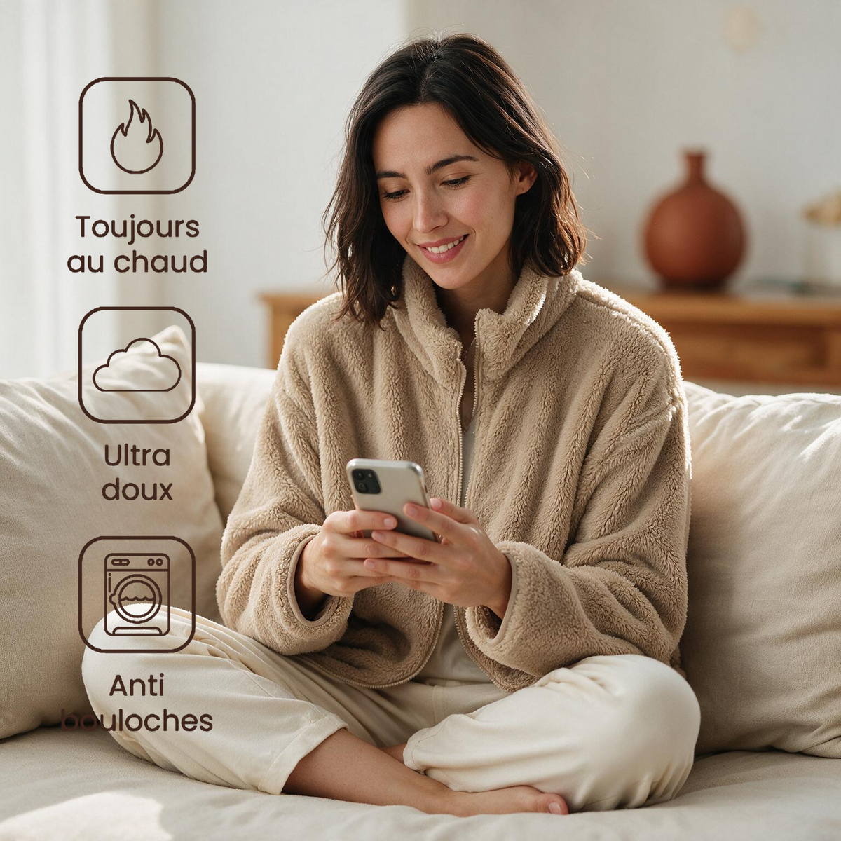 Grosse veste pilou pilou - Douillette - Beige