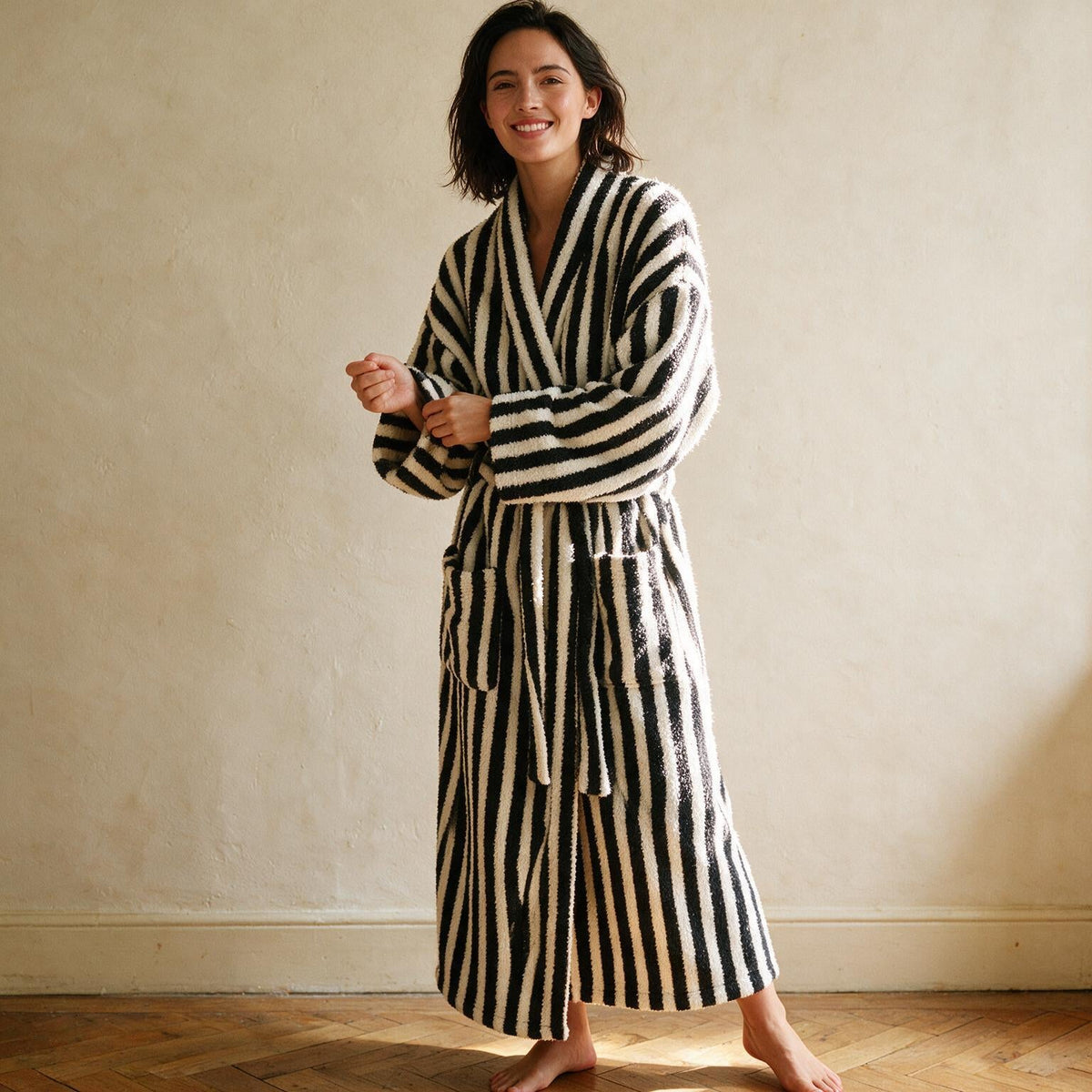 Peignoir pilou sans capuche femme - Marinière