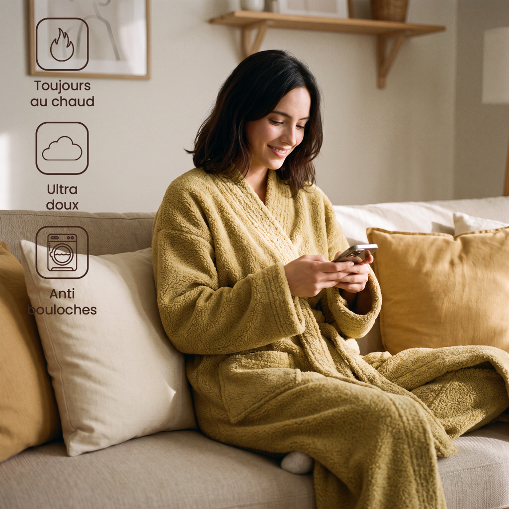 Peignoir plaid cocooning - Cocon - Moutarde