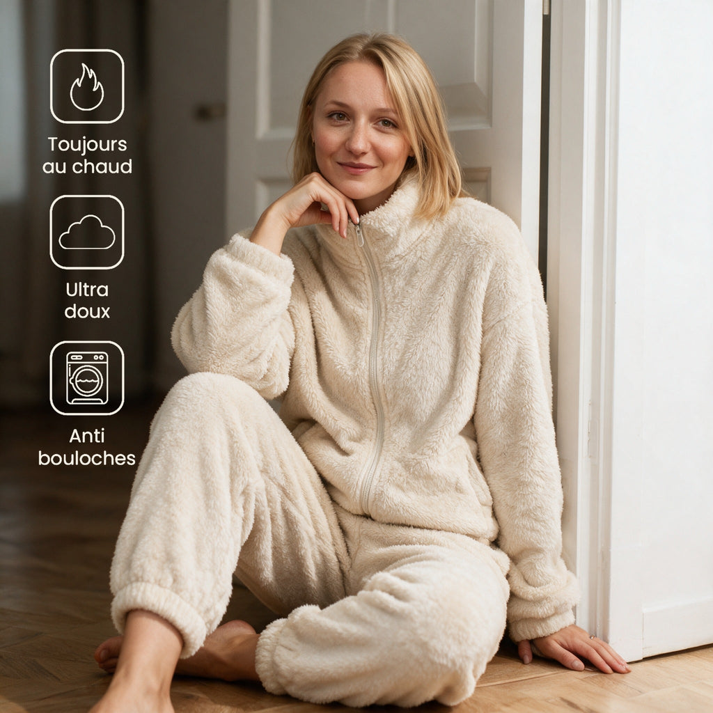 Pyjama polaire beige femme - Plume - Beige