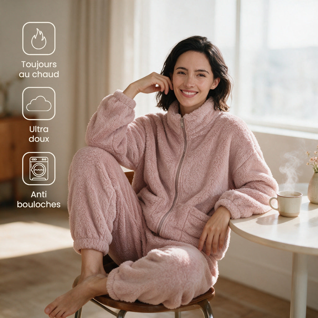 Pyjama polaire rose femme - Plume - Rose