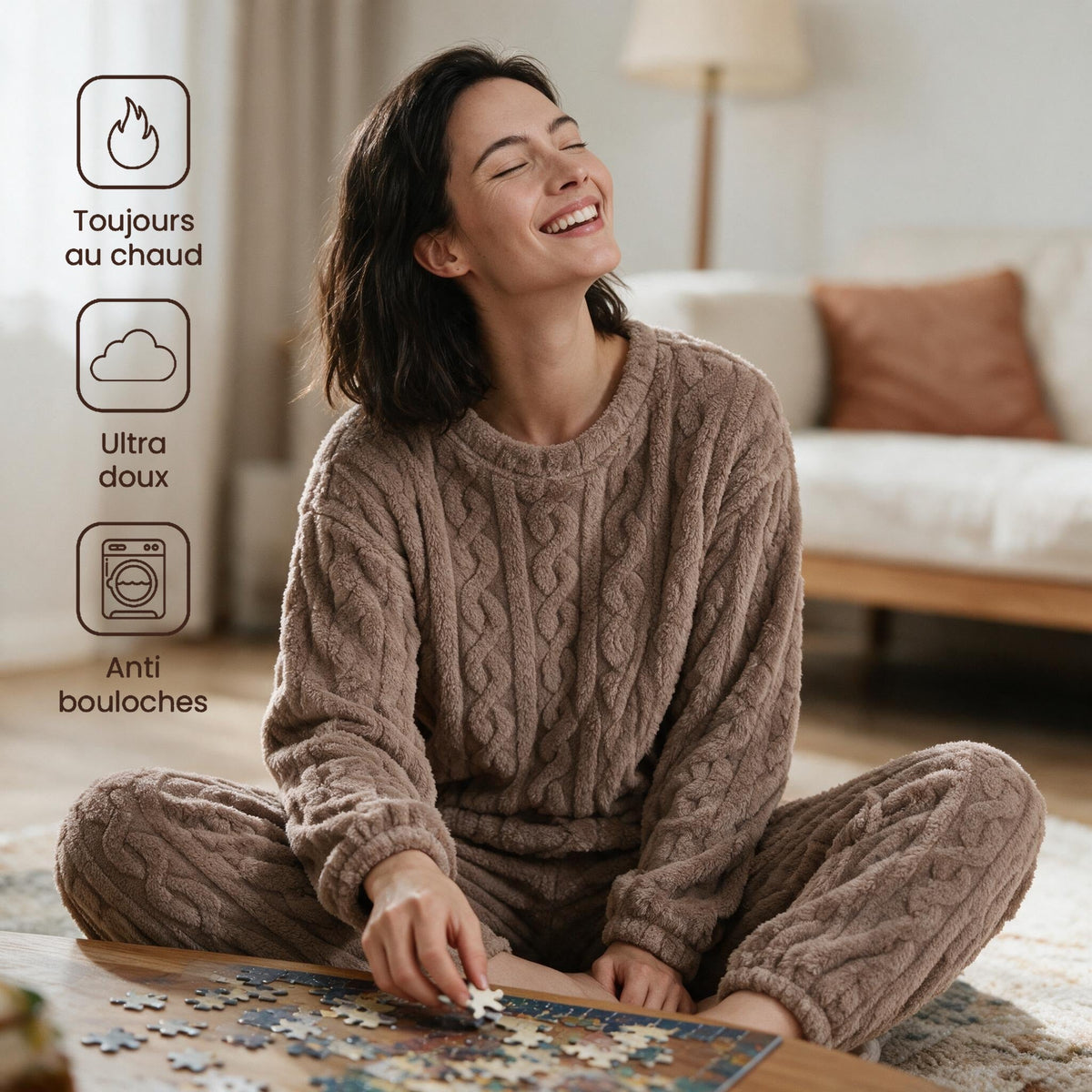 Pyjama pilou pilou femme 2 pièces - Brioche - Marron