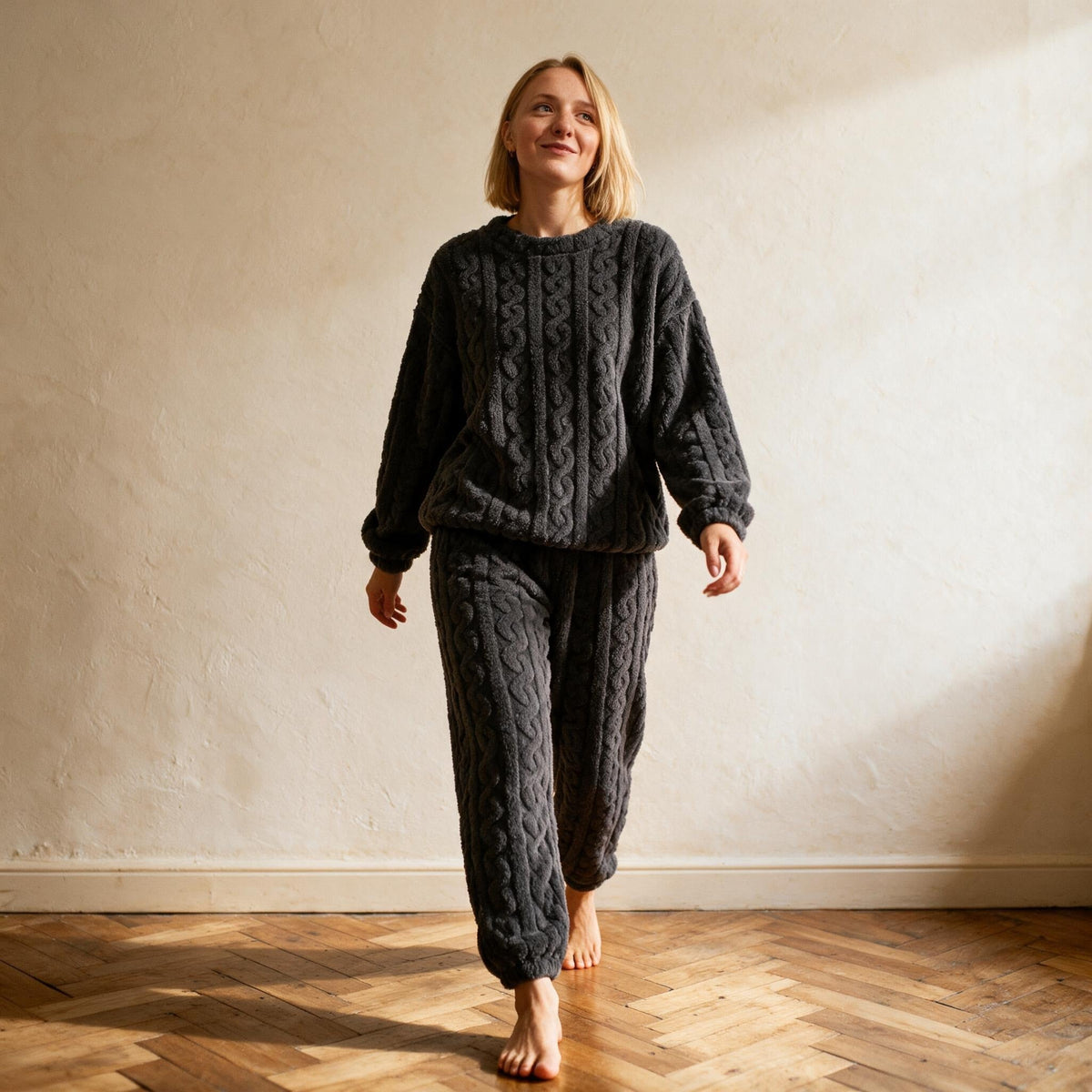 Pyjama femme d'hiver en pilou - Brioche - Gris
