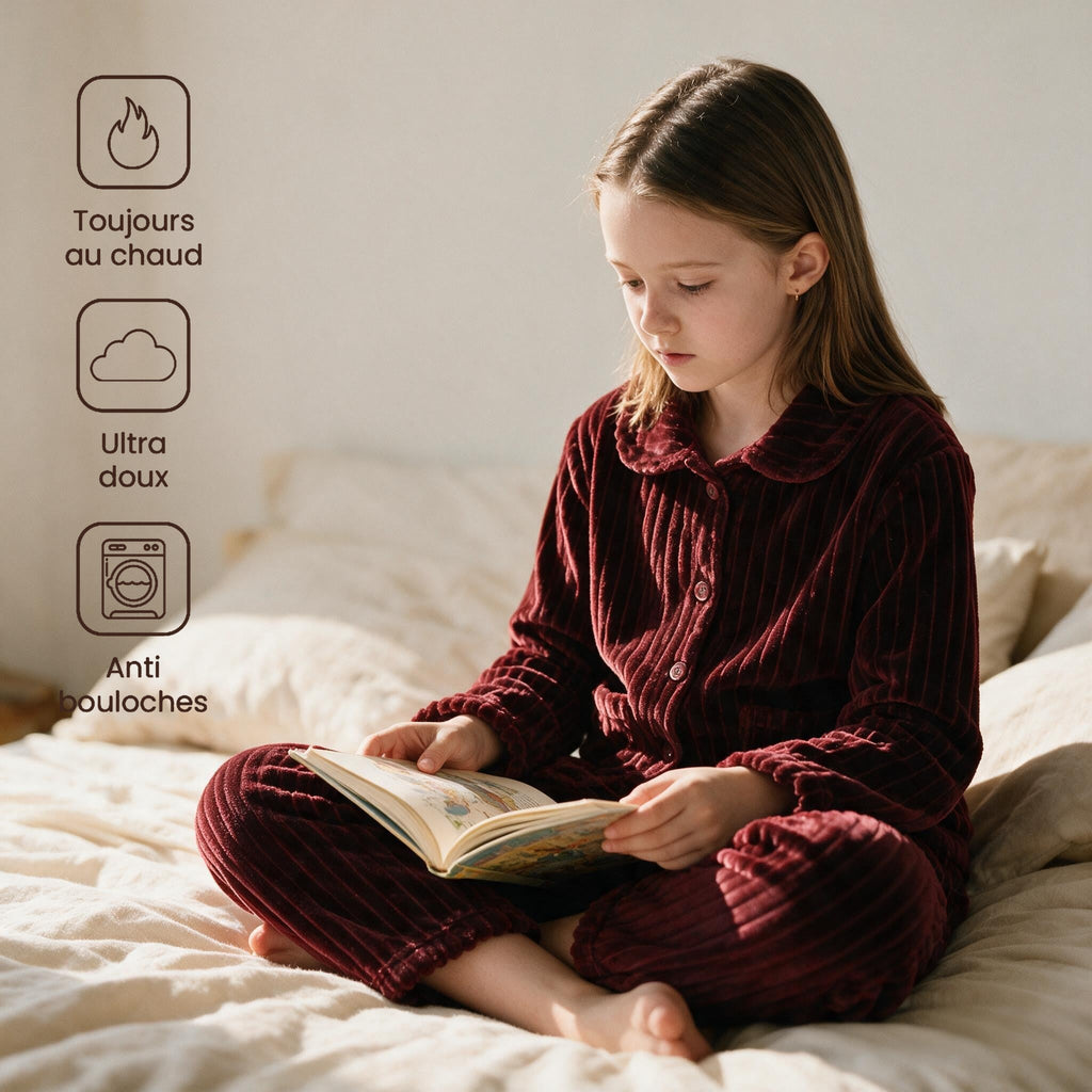 Pyjama fille velours - Choupette - Bordeaux