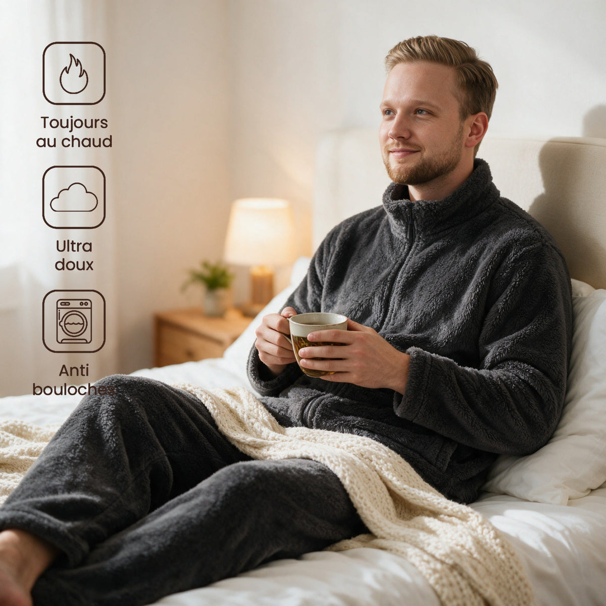 Pyjama homme hiver - Marmotte - Gris Anthracite