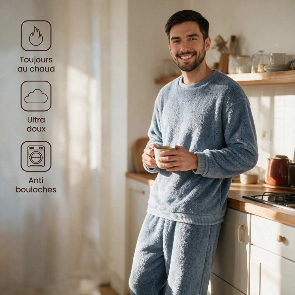 Pyjama pilou pilou homme bleu - Pantouflard - Bleu Ciel