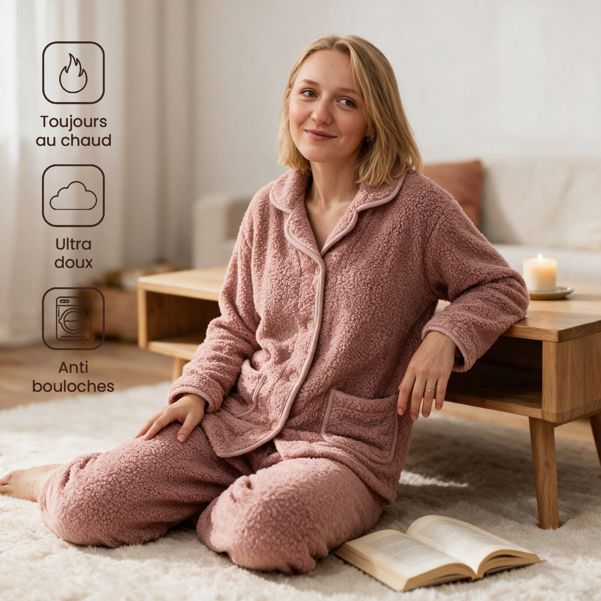 Pyjama en moumoute femme - Guimauve - Rose