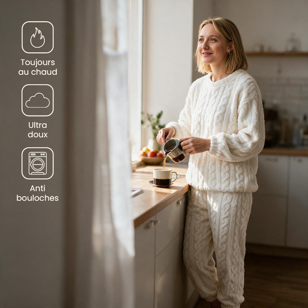 Pyjama pilou pilou femme Noël - Brioche - Blanc