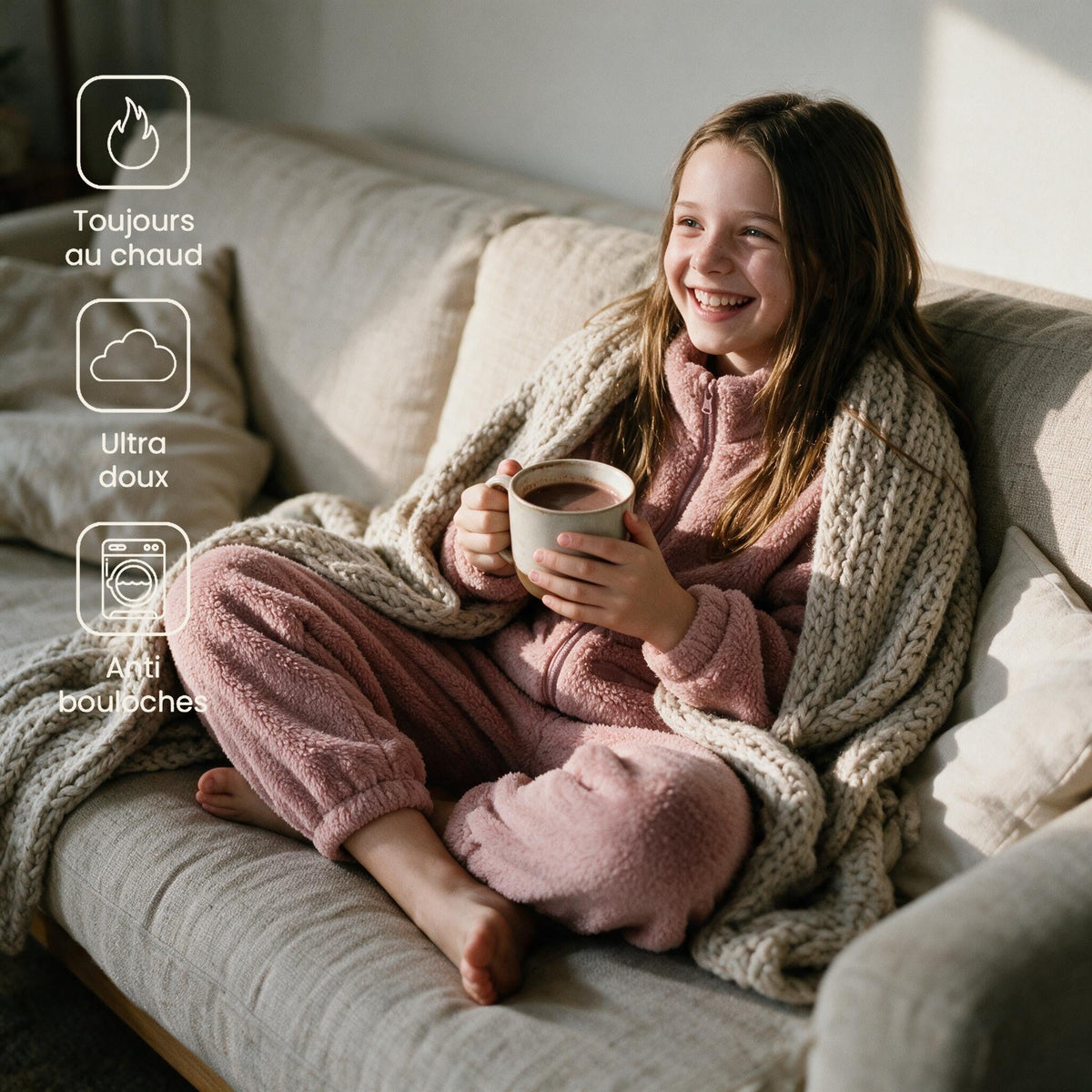 Pyjama zippé pilou fille rose - Mimi - Rose