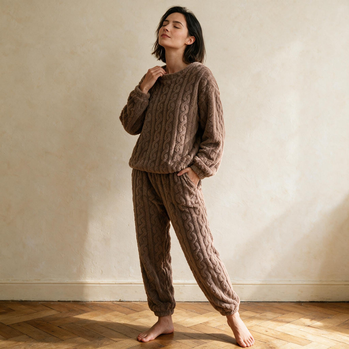 Pyjama pilou pilou femme 2 pièces - Brioche - Marron
