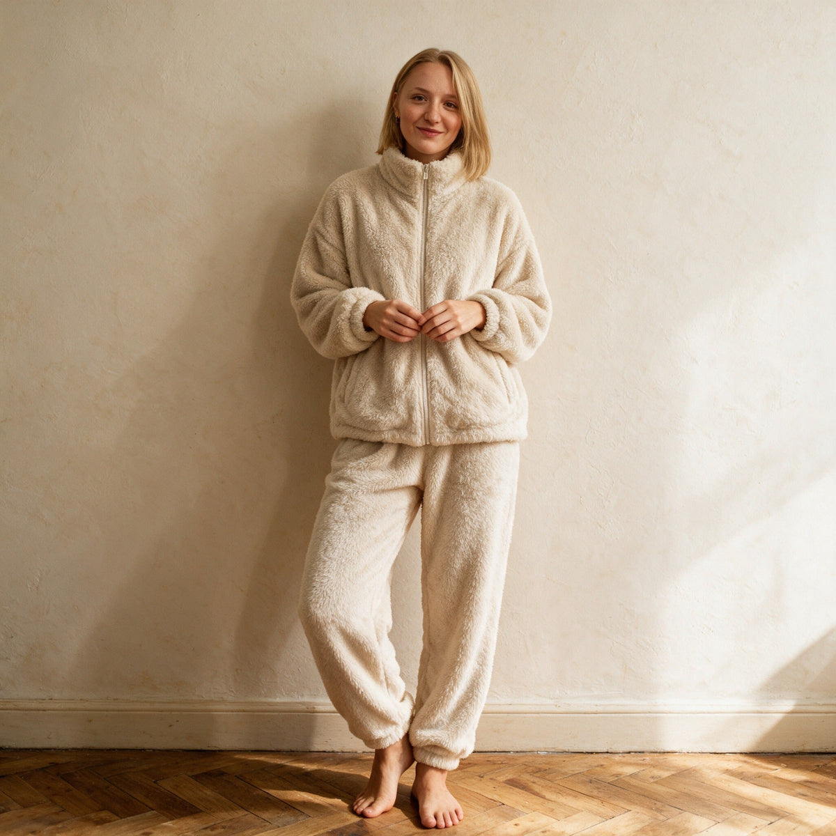 Pyjama polaire beige femme - Plume - Beige
