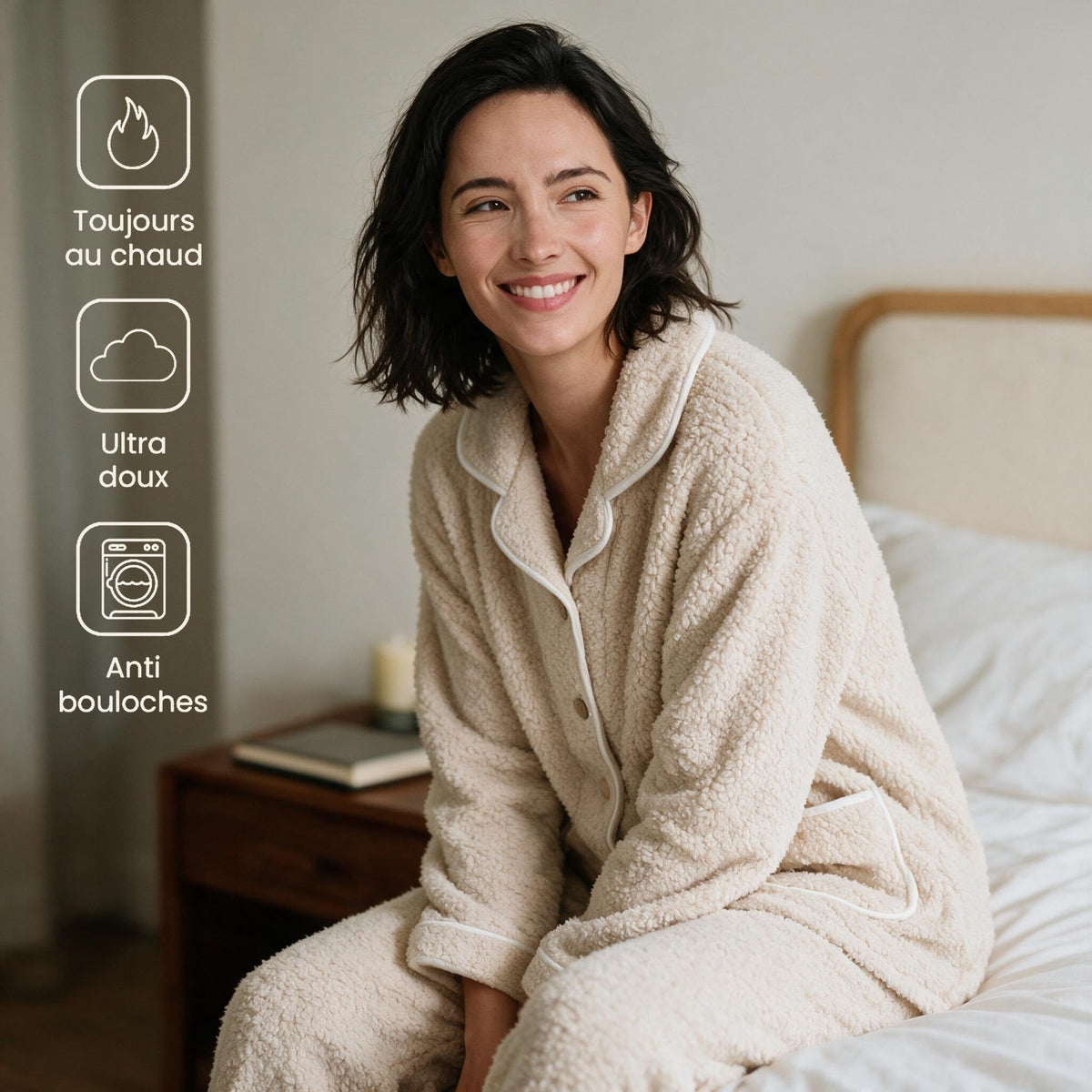 Ensemble pyjama polaire pour femme - Guimauve - Beige