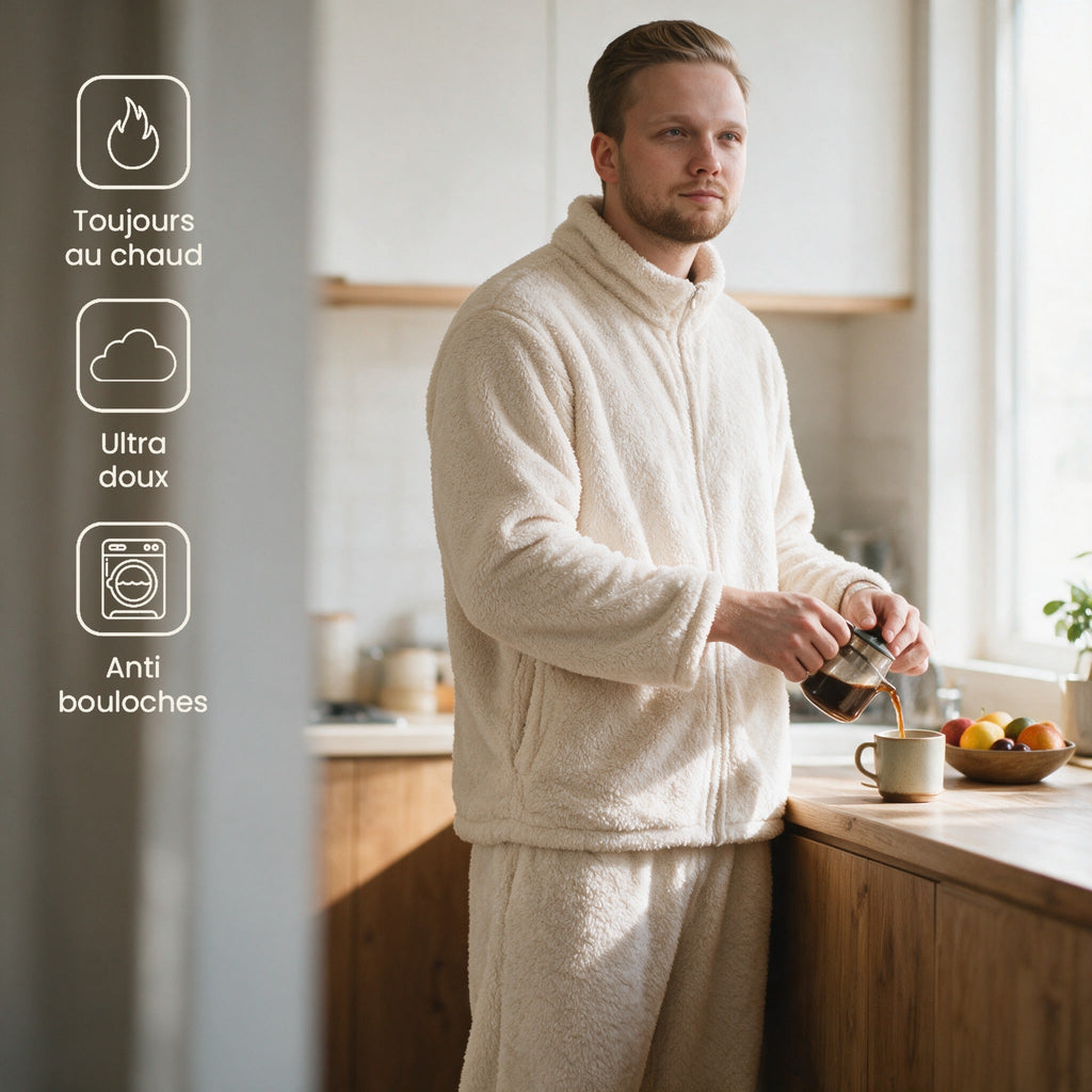 Pyjama polaire homme - Marmotte - Blanc Cassé