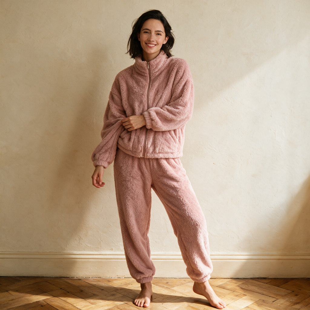 Pyjama polaire rose femme - Plume - Rose