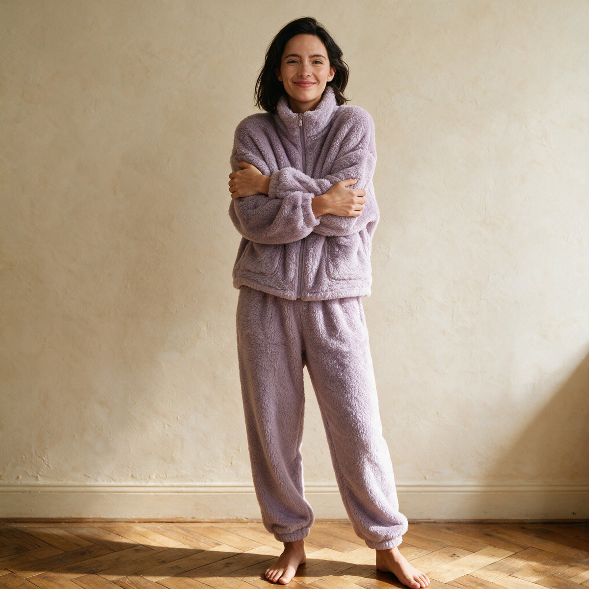 Pyjama veste polaire femme - Plume - Lilas
