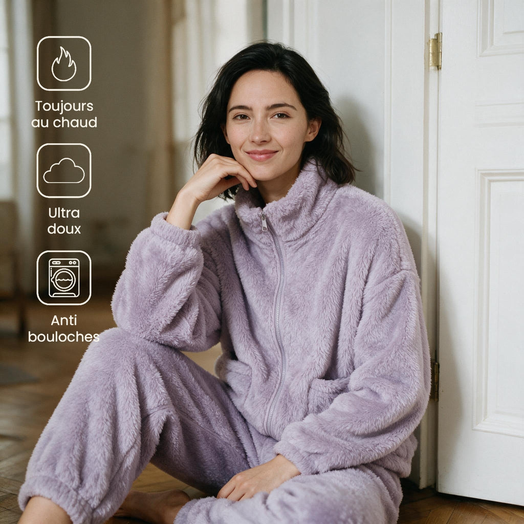 Pyjama veste polaire femme - Plume - Lilas