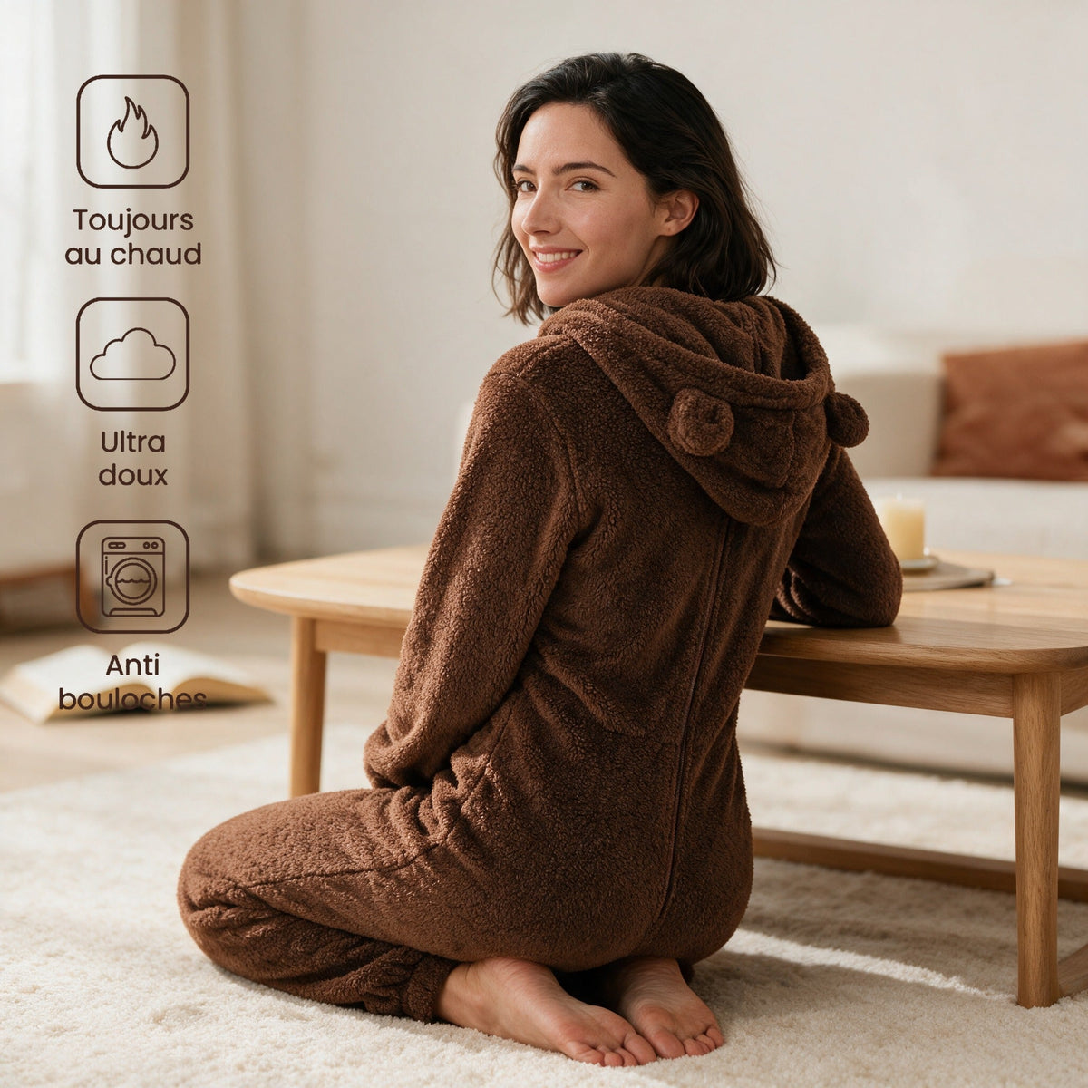Combinaison pilou pilou femme grande taille - Nounours - Marron